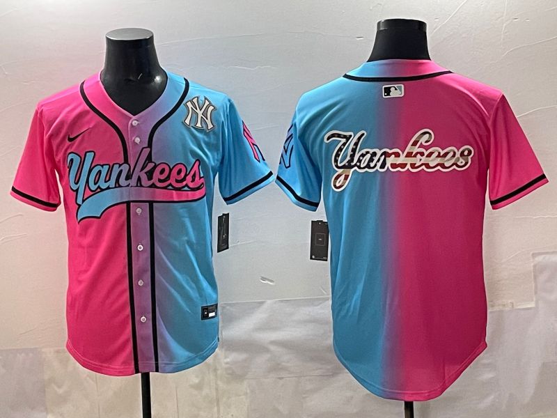 Men 2025 New York Yankees Blank Blue pink Game Nike MLB Jersey style 009->new york yankees->MLB Jersey